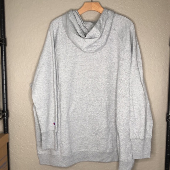 NWTs Champion heather gray powerblend fleece hoodie pink/purple/blue script logo - Picture 4 of 7